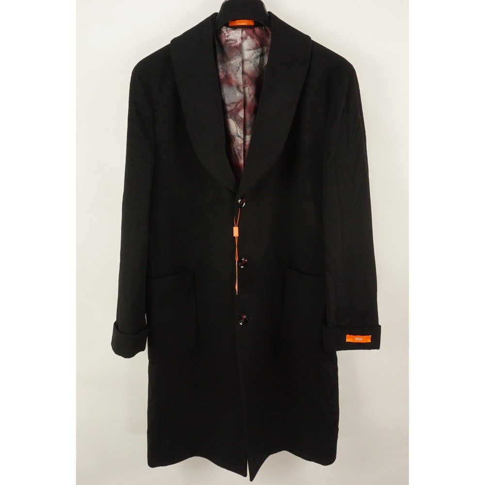 $495 Tallia Men's Classic-Fit Shawl Lapel Solid Black Wool Blend Overcoat‎ Large